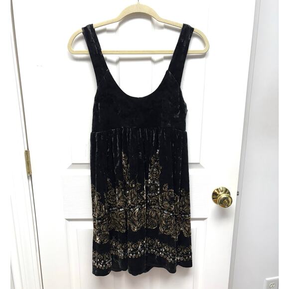 Free People Black Dress, Crushed Velvet Mini, Metalic Sequin Tank, Swing, Size S - Picture 2 of 4